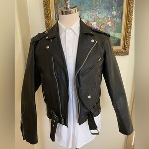 Silver Bike Leather Classic Brando Motorcycle Jacket in Black Size 40